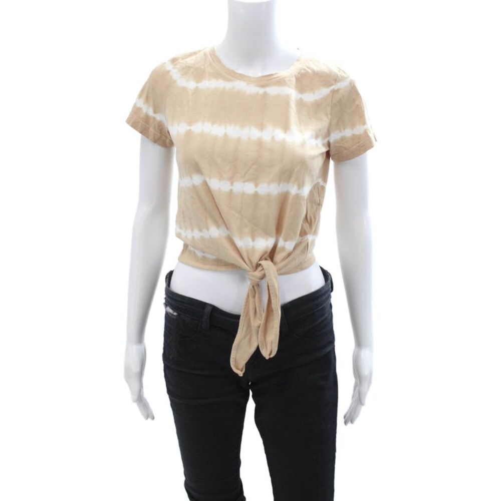Intermix Womens Cropped Striped Cotton Crew Neck T-Shirt Beige Size PP